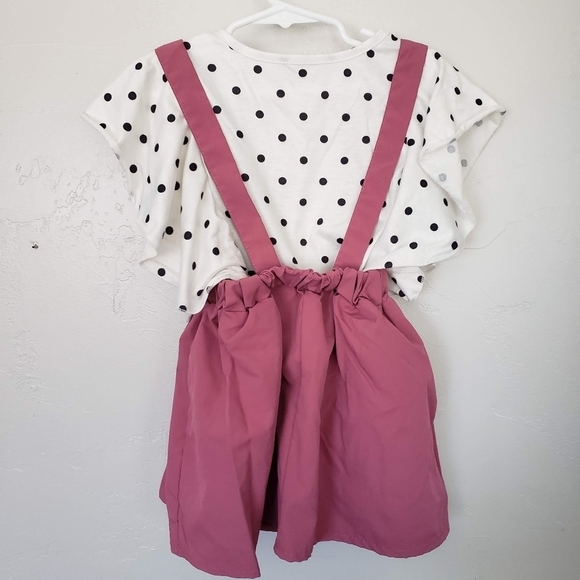 Sparkle in Pink Little Girl Medium Two Piece Set Polka Dot Shirt Pinafore Dress - Picture 2 of 6